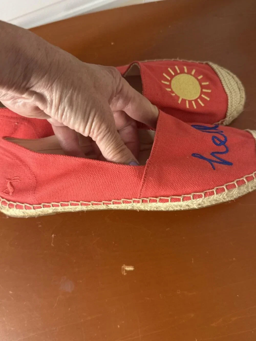 Joules Flats Size US 8 Red Canvas Espadrille Shoes Hello Sun Embroidered Summer